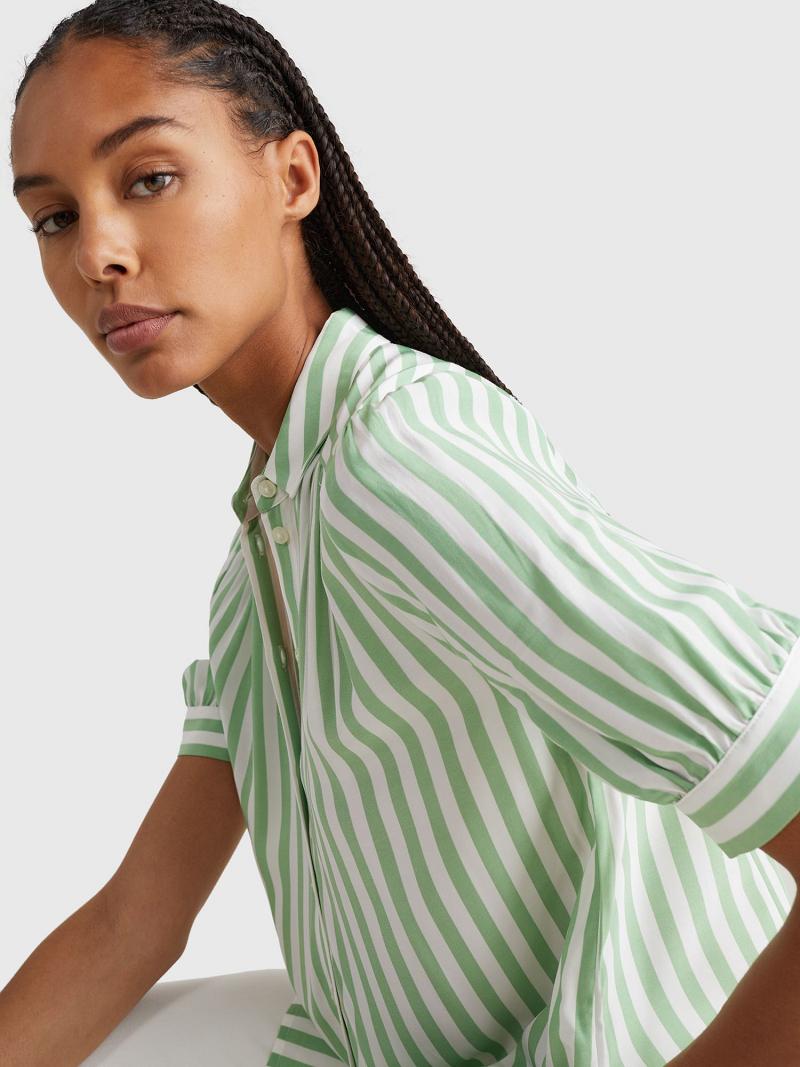 Női Tommy Hilfiger Stripe Half-Sleeve Blouses Menta | HU 20LIS